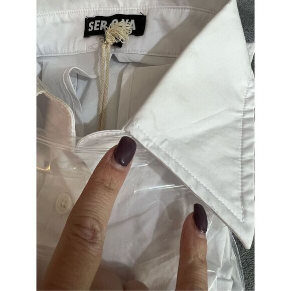 Revolve SER.O.YA Top Womens Size XS White Mel Poplin Button Down Tie Open Back - Picture 5 of 13